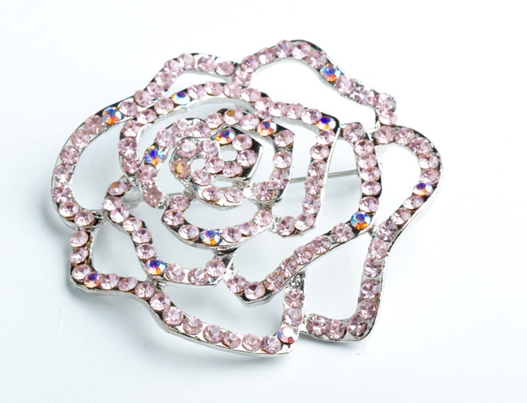 Vintage Large Pink Rose Pin Crystal AB Each Etsy