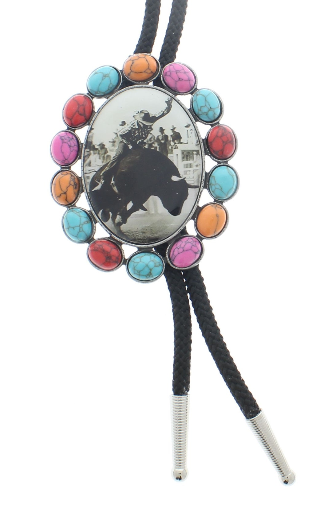 Bull Riding Bolo Tie With Colored Stones, Each - Etsy