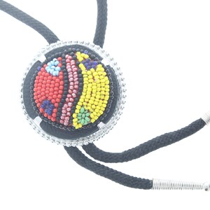 Beaded Colorful Bolo , Black cord , made in USA