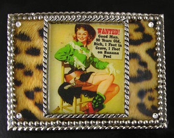 Cowgirl Buckle, Cheetah Leopard, Gift Box Buckle and Belt Set, Handmade in USA