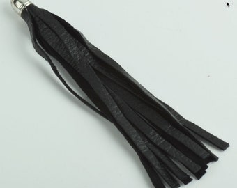 All natural black leather Tassel pendant, five inches length, each