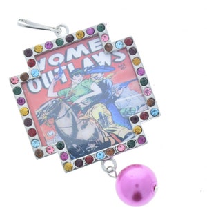 Vintage Shooting Outlaw Cowgirl-kunsthanger, roze kristal op zilveren lijst, 48 mm, verpakking van 3