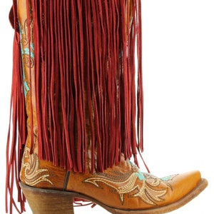 Suede Leather Fringe Red, 10 inch length with 1/2 bias at the top, Made in USA, Sold  by the Foot