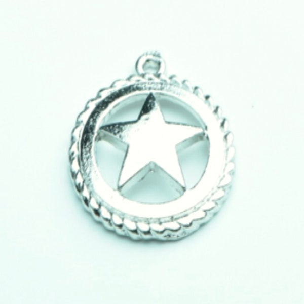 19mm Lone Star Sheriffs Badge Charm, Silver plate, Made in USA, pack of 4