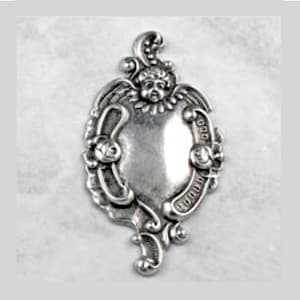 44mm x 24mm Vintage Cherub Luggage Tag Charm, for earrings, pendant, button, Classic Silver, Made in USA, pack of 6 or 72
