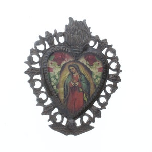 Virgin De Guadelupe Leather Belt , flaming heart buckle, with belt , 1.5" belt