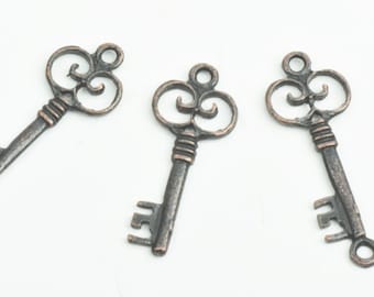 May include: Three antique-style keys with ornate metalwork and a copper finish. The keys have a decorative design with a loop at the top for hanging.
