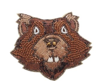 79mm x 84mm Beaver Embroidered Pin – Handmade Animal Brooch, each