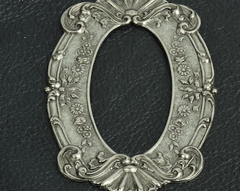 3.3" Ornate Empire Frame Metal Stamping, Vintage, Frame front, classic silver, Made in USA, Each