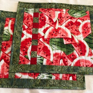 Set of Two Watermelon Quilted Fabric Placemats for Summer!