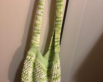 Hand Knit Cotton Market Bag Tote, Carry All Bag, Project Bag