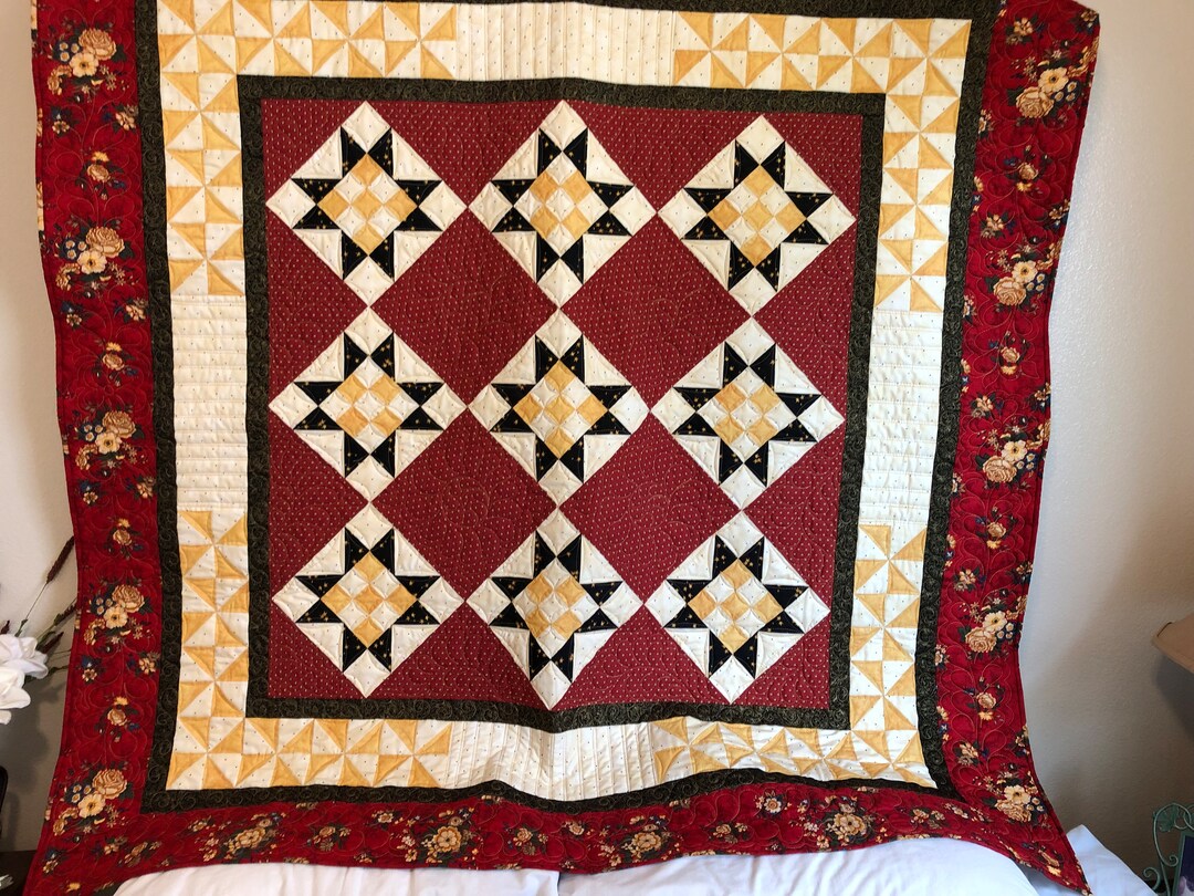Handmade Starburst Pinwheel Throw Quilt: Red and White Lap Quilt - Etsy