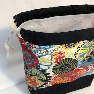 Floral Drawstring Project Bag: Cotton Cinch Top Tote
