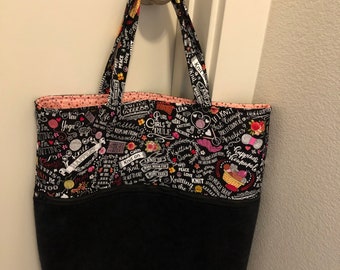 Large Black Knitters Bag, Craft Project Bag, Tote Bag