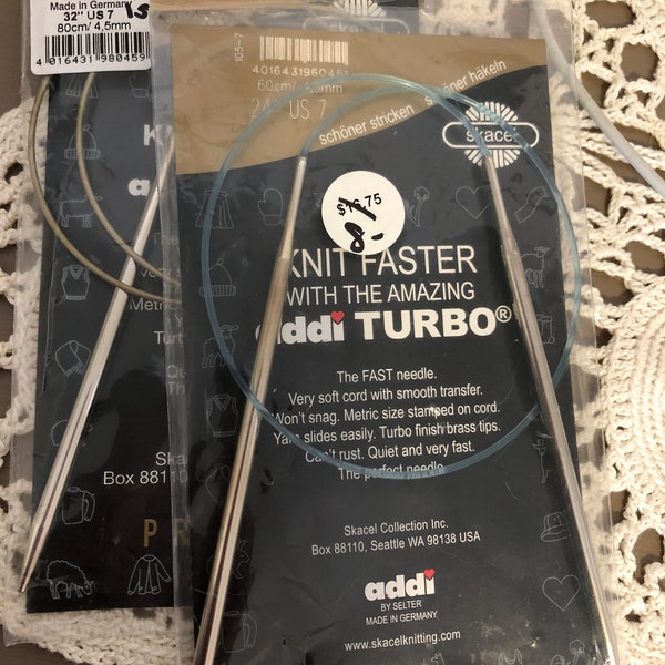 addi TURBO Circular Skacel Knitting Needles, Size 8, various lengths