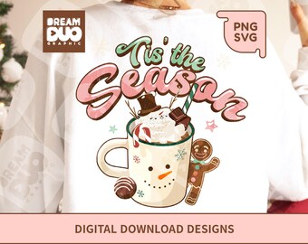 Christmas Hot Cocoa SVG PNG: Gingerbread Man, Snowman (Digital Download)