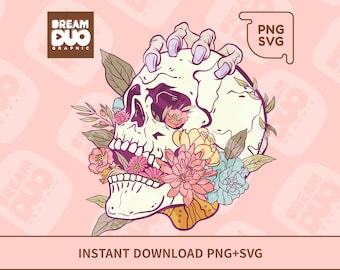 Floral Skull SVG PNG: Gothic Halloween Design (Digital Download)