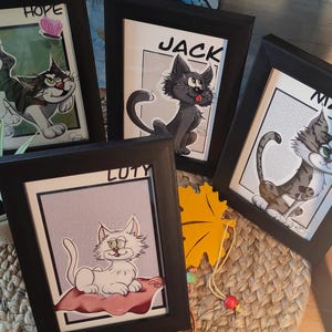 Retrato de gato, retrato de mascota personalizado con marco - Dibujo digital personalizado de tu perro o gato - Regalo conmemorativo único para tu mascota - Foto a arte