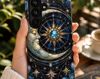 Samsung Galaxy S26 Ultra Case, Moon Phone Case, Celestial Phone Case, Astrology Case, Stained Glass Phone Cover, Starry Night Galaxy Case