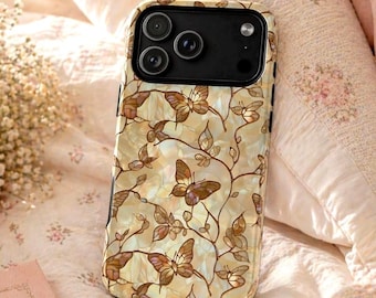 Stained Glass Butterfly Phone Case, Floral iPhone 17 Pro Max Case, Aesthetic Nature Phone Cover, Cute Butterfly Case for Samsung & iPhone