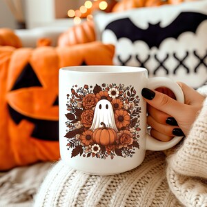 Halloween Ghost Mug - Spooky Season Coffee Cup Fall Aesthetic Kitchen Decor, Autumn Gift for Bookworms & Horror Fans, Unique Novelty Present image 4