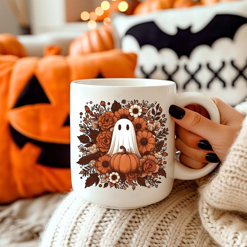 Halloween Ghost Mug - Spooky Season Coffee Cup Fall Aesthetic Kitchen Decor, Autumn Gift for Bookworms & Horror Fans, Unique Novelty Present image 4