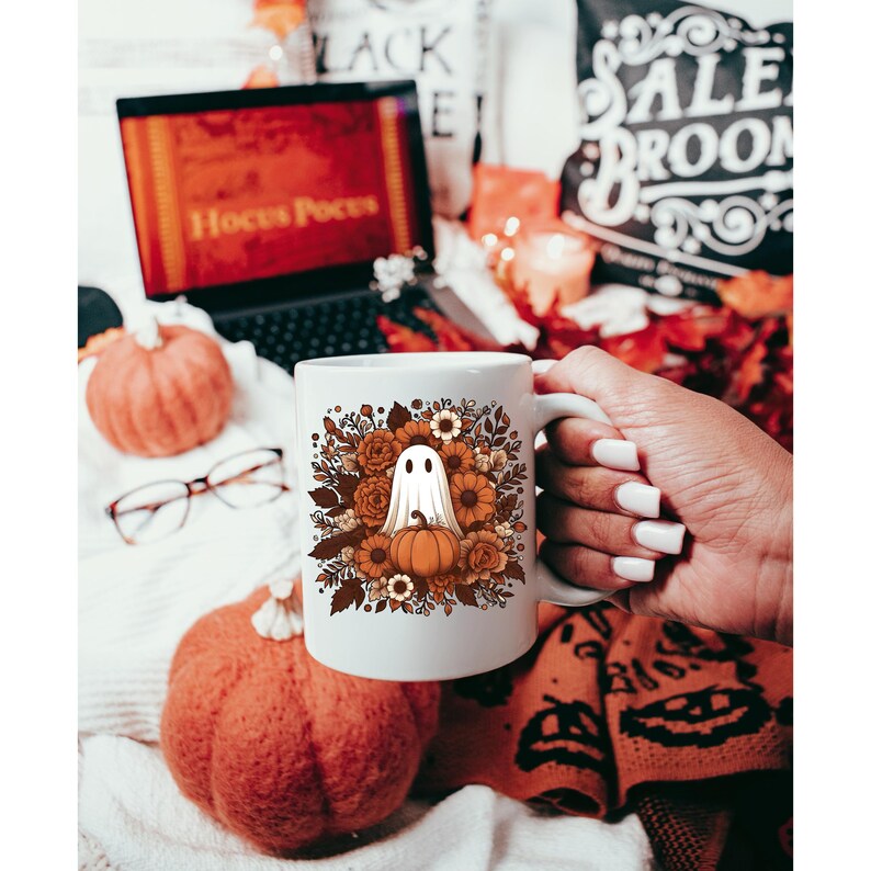 Halloween Ghost Mug - Spooky Season Coffee Cup Fall Aesthetic Kitchen Decor, Autumn Gift for Bookworms & Horror Fans, Unique Novelty Present image 2