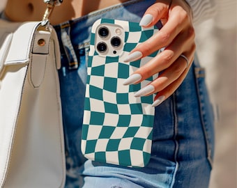 Funda para teléfono con diseño retro de cuadros: verde y beige