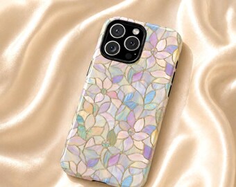 Pastel Floral Phone Case, Stained Glass iPhone Case, Cute Aesthetic Floral Cover, Soft Girl Coquette Style Gift