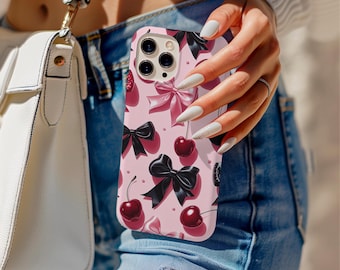 Coquette Bow iPhone Case: Pink Cherry Phone Cover