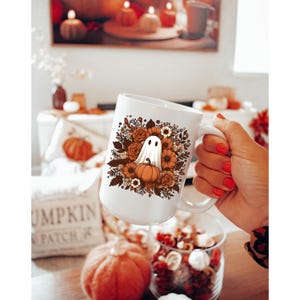 Halloween Ghost Mug - Spooky Season Coffee Cup Fall Aesthetic Kitchen Decor, Autumn Gift for Bookworms & Horror Fans, Unique Novelty Present image 3