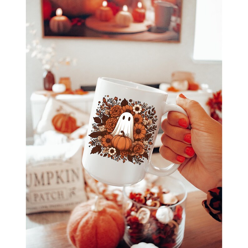 Halloween Ghost Mug - Spooky Season Coffee Cup Fall Aesthetic Kitchen Decor, Autumn Gift for Bookworms & Horror Fans, Unique Novelty Present image 3