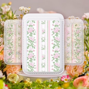 Cartera MagSafe Floral Coquette con Rayas Rosadas para iPhone, Tarjetero, Accesorio Estético para Teléfono, Bonita Cartera Magnética, Regalo para su Cumpleaños