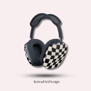 May include: Over-ear headphones with a black and cream checkered pattern on the earcups. The headphones have a dark gray headband and ear cushions. The text "ItsSoulArtDesign" is at the bottom of the image.