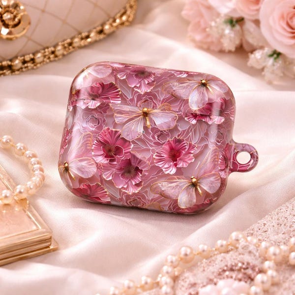 Funda para AirPods Pro Gen 1 2 3 4 Rosa Floral Mariposa Estética Bonita Funda Protectora para AirPods Funda Coqueta Femenina Regalo para Ella