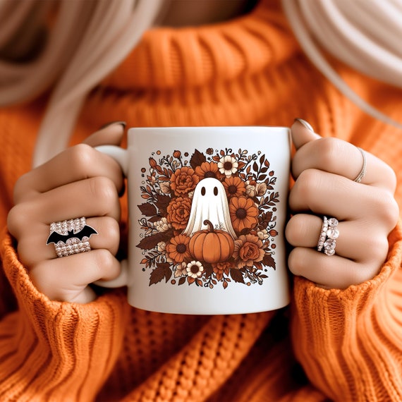 Halloween Ghost Mug - Spooky Season Coffee Cup Fall Aesthetic Kitchen Decor, Autumn Gift for Bookworms & Horror Fans, Unique Novelty Present