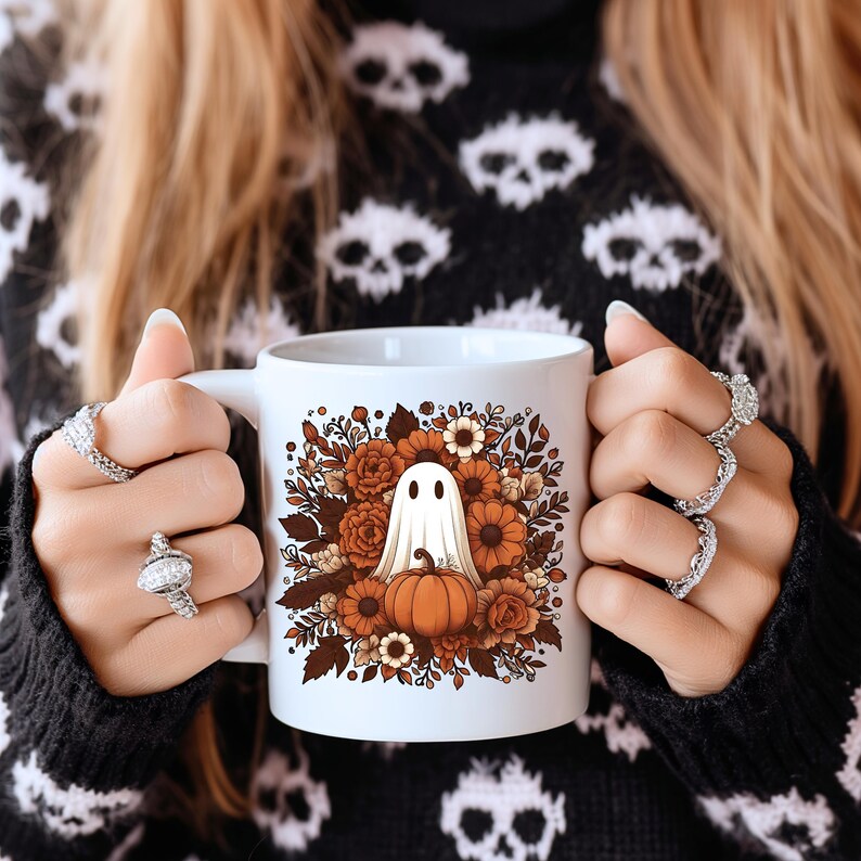Halloween Ghost Mug - Spooky Season Coffee Cup Fall Aesthetic Kitchen Decor, Autumn Gift for Bookworms & Horror Fans, Unique Novelty Present image 6