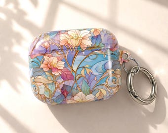 Stained Glass Floral AirPods Pro Case 1 2 3 4, Colorful Aesthetic Airpods Cover, Cute Protective Tech Accessory, Gift for Her