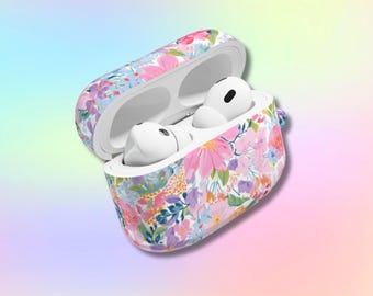Custodia floreale per AirPods Pro 1, 2 e 3 di quarta generazione, graziosa cover protettiva, elegante custodia floreale per AirPods con anello portachiavi.