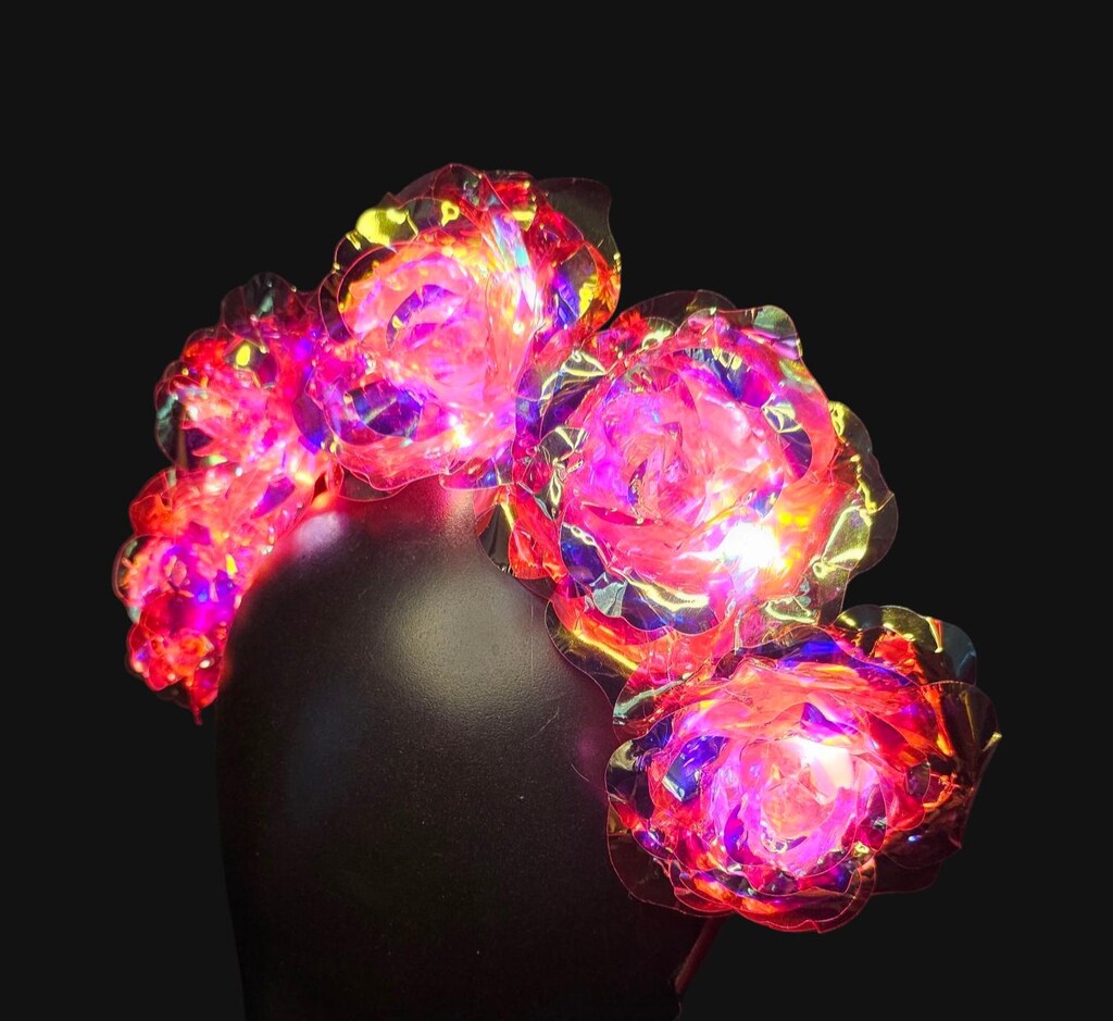 Fascia Per Capelli A LED Con Fiori Illuminati - Corona Floreale Con 4 Luci, Batteria Integrata, Per Feste E Matrimoni
