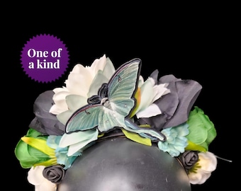 Gothic Moth Flower Crown, Black Green White, Fantasy  display picture 2