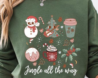 Jingle All The Way-tröja, jul-jingle-hoodie, flickig julklappströja, söt snögubbetröja, julgransluva