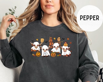 Ghost Cows Sweatshirt, Comfort Colors, Halloween Sweatshirt, Ghost Shirt, Cow Lovers Halloween Gift, Cow Shirt, Halloween Spooky Cows Tee