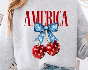 4 juli Coquette Cherry-sweater, 4 juli-hoodie, schattig 4 juli-sweatshirt, retro 4 juli-hoodie, patriottisch sweatshirt