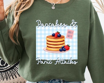 Sweatshirt pannenkoeken en paniekaanvallen, leuke geestelijke gezondheid ronde hals, grappige geestelijke gezondheid trui, sweater sarcastische paniekaanvallen