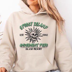 Spooky Island Amusement Park Sweatshirt, Retro Halloween Hoodie, Gothic Skull Sweater, 2000s Vibes Halloween Hoodie, Disco Skull Sweatshirt