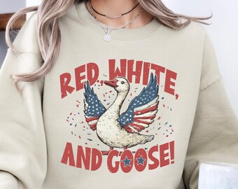 Red White And Goose Sweatshirt, 4th of July Goose, Red White Boozy, Independence Day Gift Hoodie, Funny Patriotic Sweatshirt, USA Flag