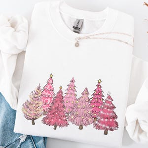 Sweatshirt roze kerstbomen, sprankelend kerstcadeau, vrolijke heldere trui, girly vrolijk kerstsweatshirt, leuke kersttrui voor vrouwen