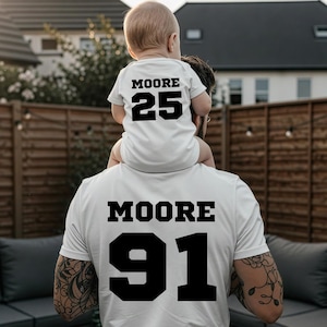 Custom Dad and Kid Last Name Shirt, Fathers Day Gift Shirt, Dad And Baby Matching T-Shirt, Custom Name and Number Tee, Dad Son Shirts