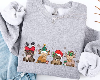 Christmas Cow Sweatshirt, Farm Christmas Hoodie, Christmas Lights Cow Sweatshirt, Funny Christmas Animal Sweater, Gift For Cow Lover